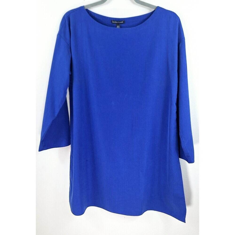 Eileen‎ Fisher Blue Tencel Lyocell Blend Boatneck Tunic Top XS